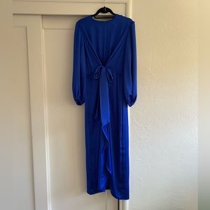 Blue Satun Tie Front Dress